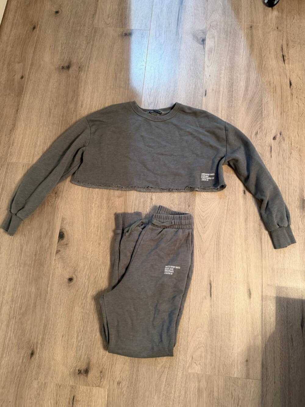 Zara Gray Cropped Sweatshirt Jogger Lounge Set Size S Read Description